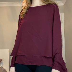 White House Black Market Maroon Blouse Sz 8